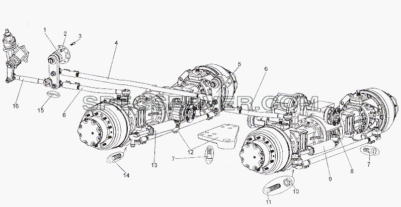 Установка привода поворота колес для МЗКТ-79011 (список запасных частей)