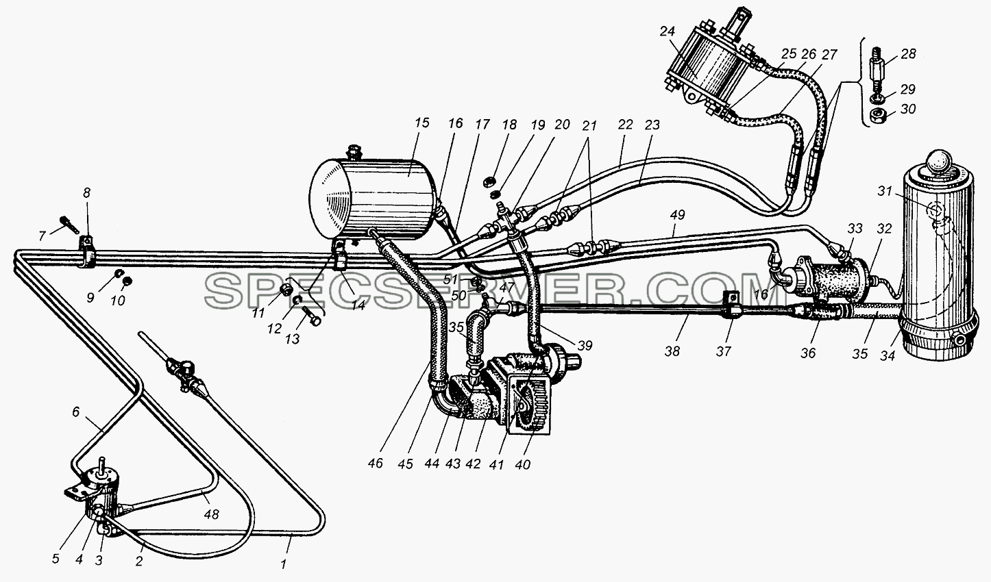 Трубопроводы и шланги механизма подъема платформы МАЗ-5549 для МАЗ-504В (список запасных частей)