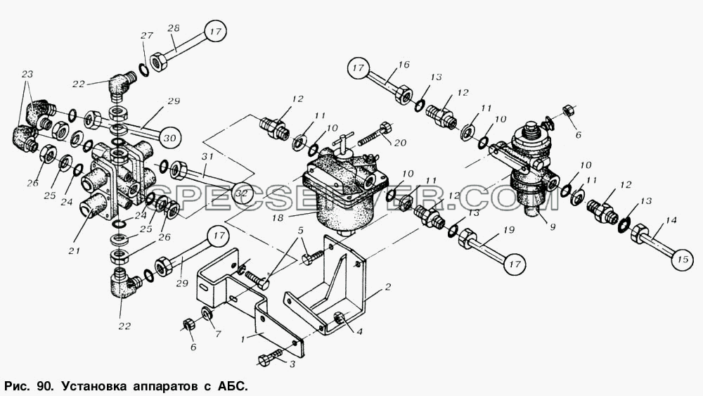 Установка аппаратов с АБС для МАЗ-53366 (список запасных частей)