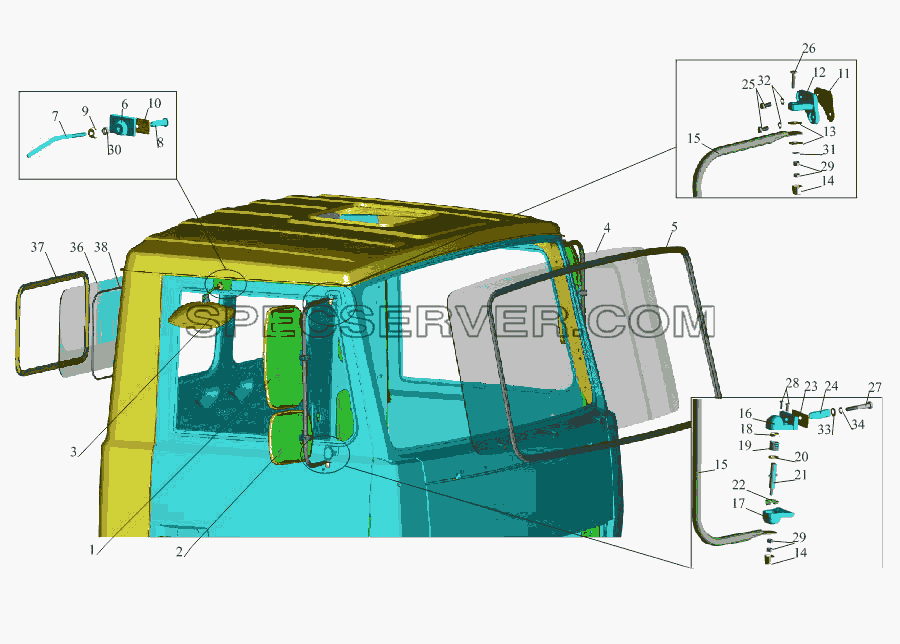 Установка стекла ветрового и заднего для МАЗ-533731 (список запасных частей)