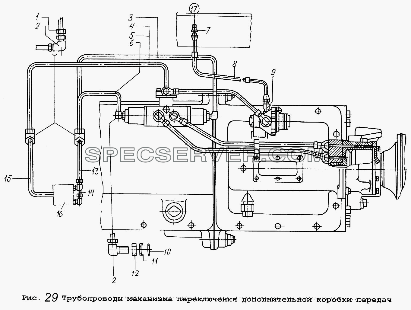 Трубопроводы механизма переключения дополнительной коробки передач для МАЗ-54323 (список запасных частей)