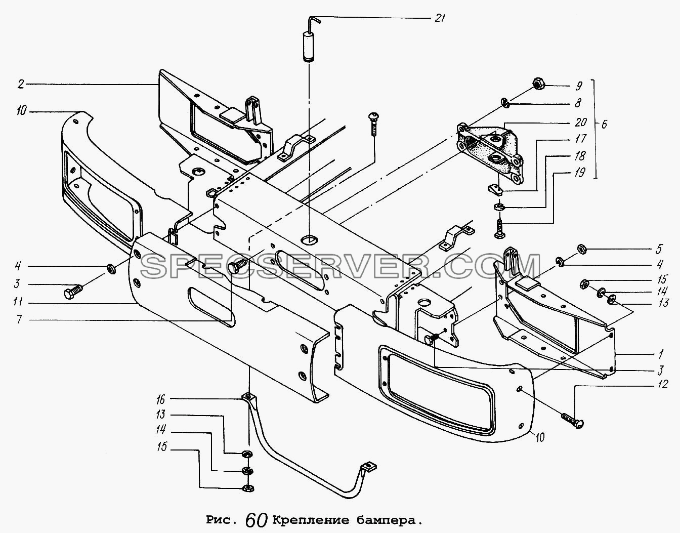 Крепление бампера для МАЗ-54323 (список запасных частей)