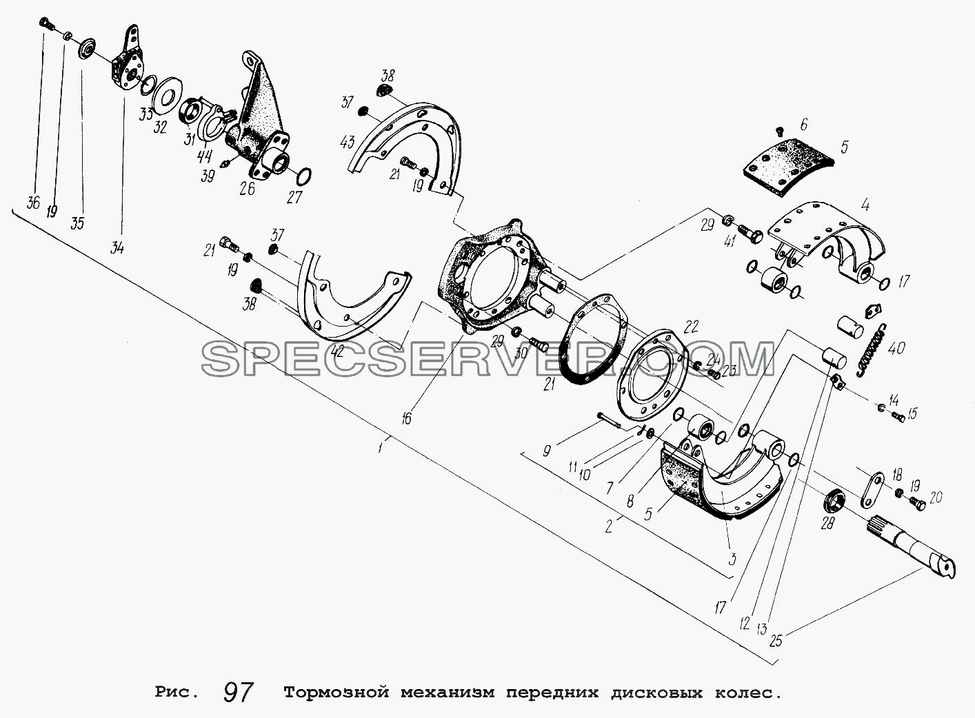 Тормозной механизм передних дисковых колес для МАЗ-54323 (список запасных частей)