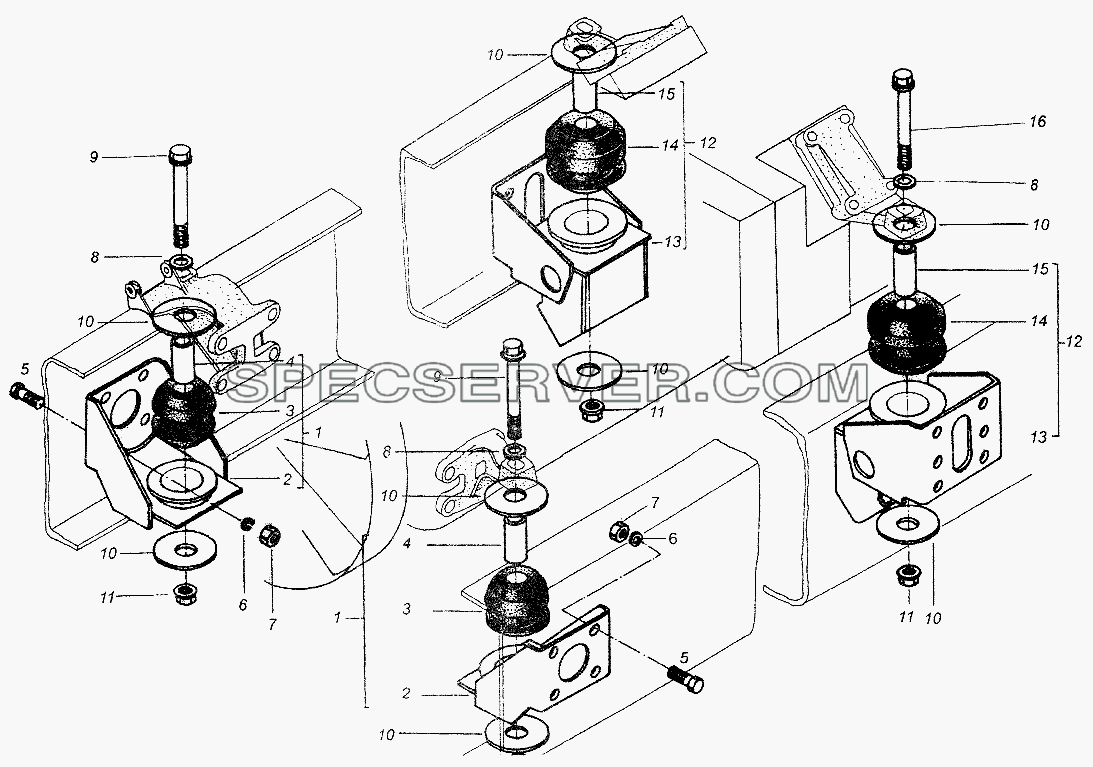 Крепление двигателя для МАЗ-54326 (список запасных частей)