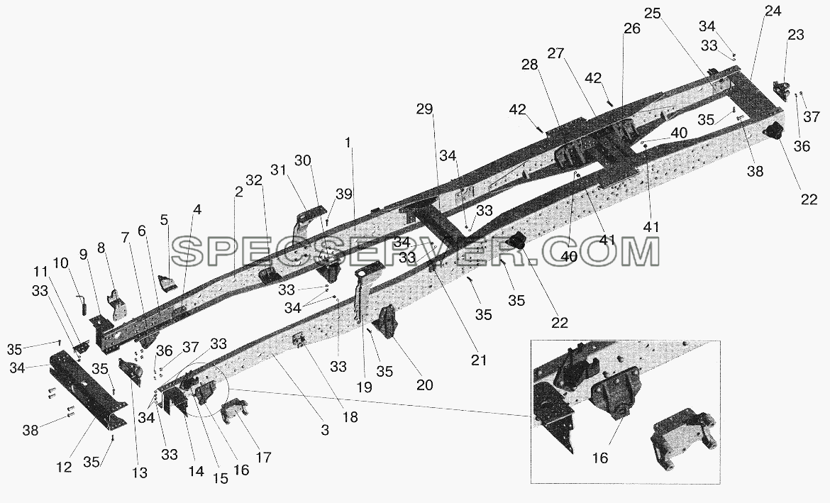 Рама 642208, 642205-рессорная подвеска для МАЗ-5432 (список запасных частей)