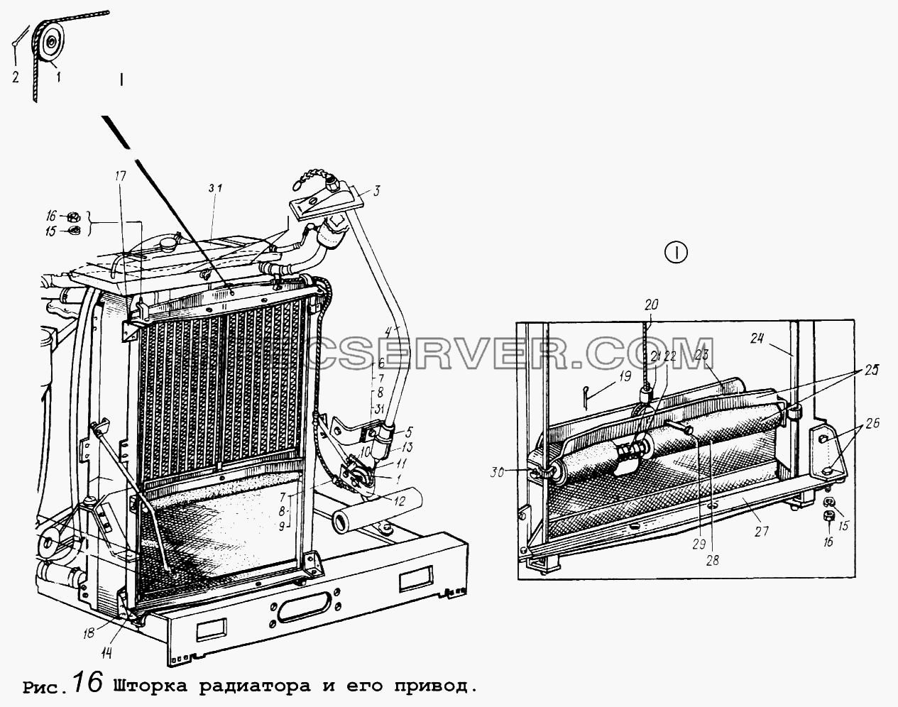 Шторка радиатора и его привод для МАЗ-5434 (список запасных частей)