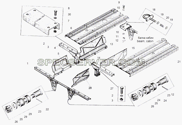 Установка крыльев задних 543-8400005 для МАЗ-543 (7310) (список запасных частей)