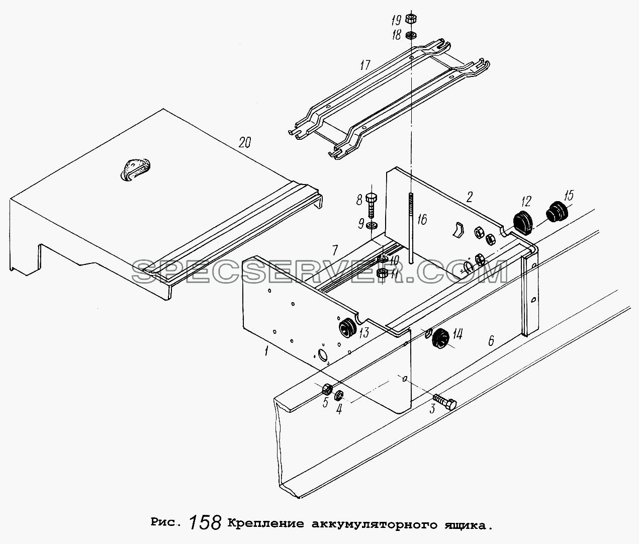Крепление аккумуляторного ящика для МАЗ-5516 (список запасных частей)