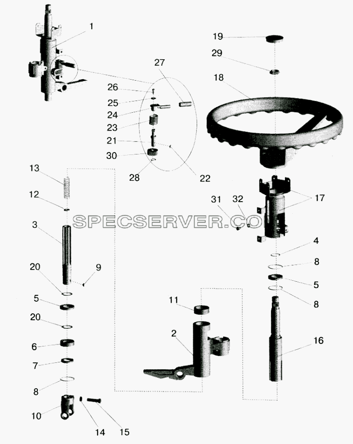 Колонка рулевая с колесом рулевого управления для МАЗ-5551 (2003) (список запасных частей)