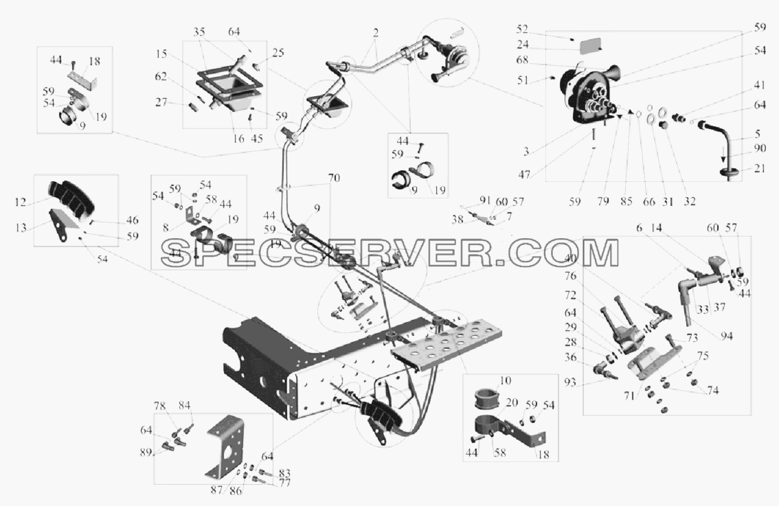 Установка передних модуляторов и присоединительной арматуры для МАЗ-6303A3, 6303A5 (список запасных частей)