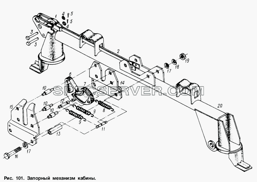 Запорный механизм кабины для МАЗ-6317 (список запасных частей)