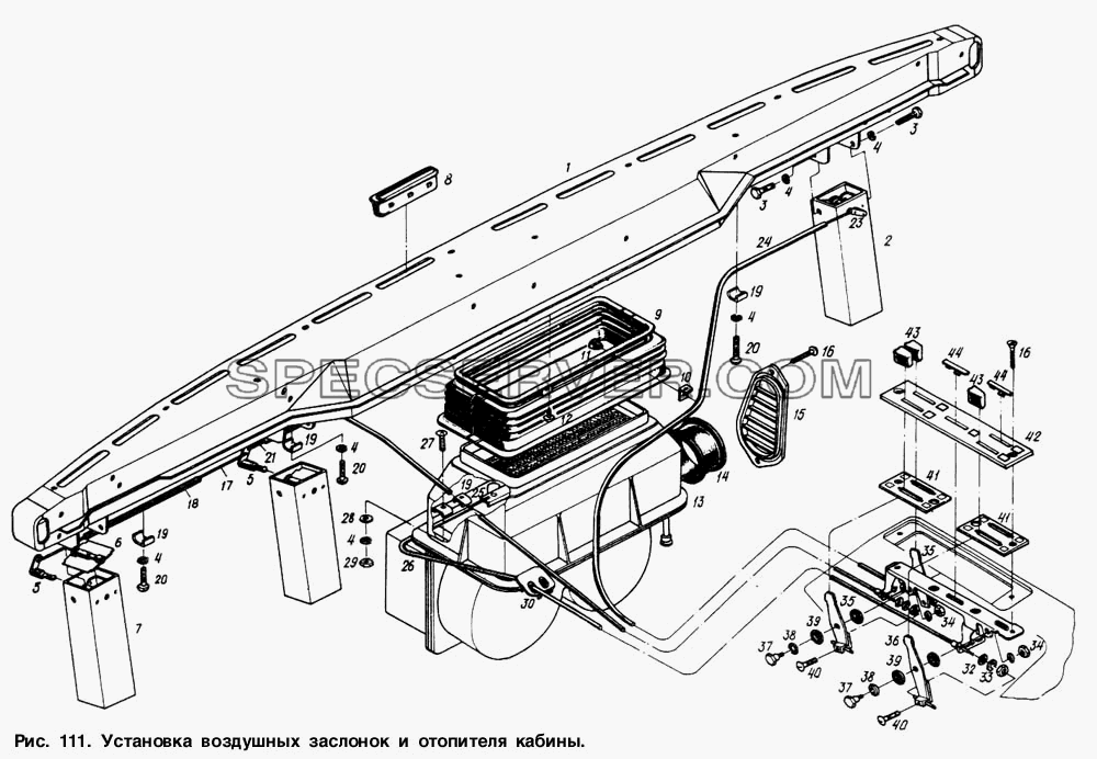 Установка воздушных заслонок и отопителя кабины для МАЗ-6317 (список запасных частей)