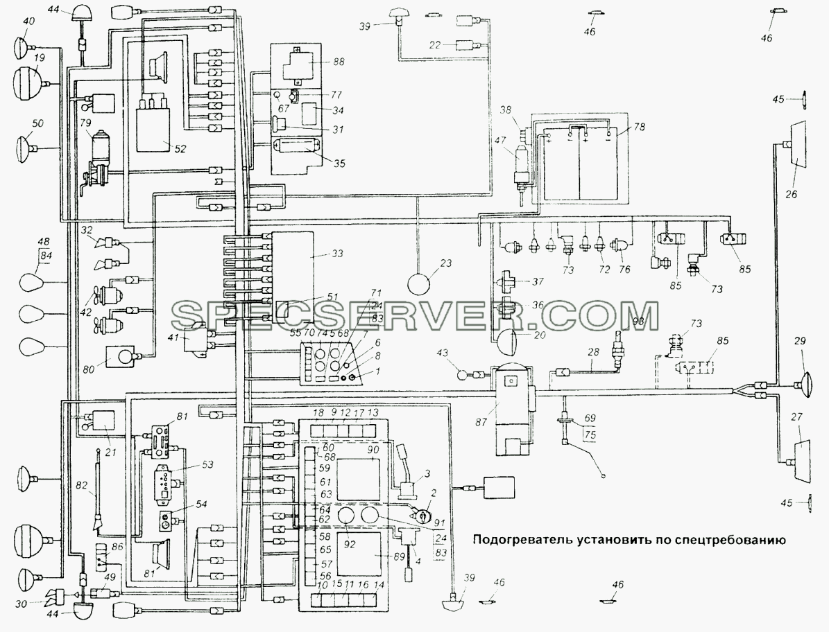 Схема электрооборудования для МАЗ-64226 (список запасных частей)