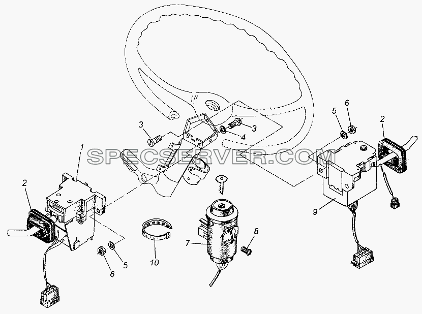 Установка переключателей на рулевой колонке для МАЗ-64226 (список запасных частей)
