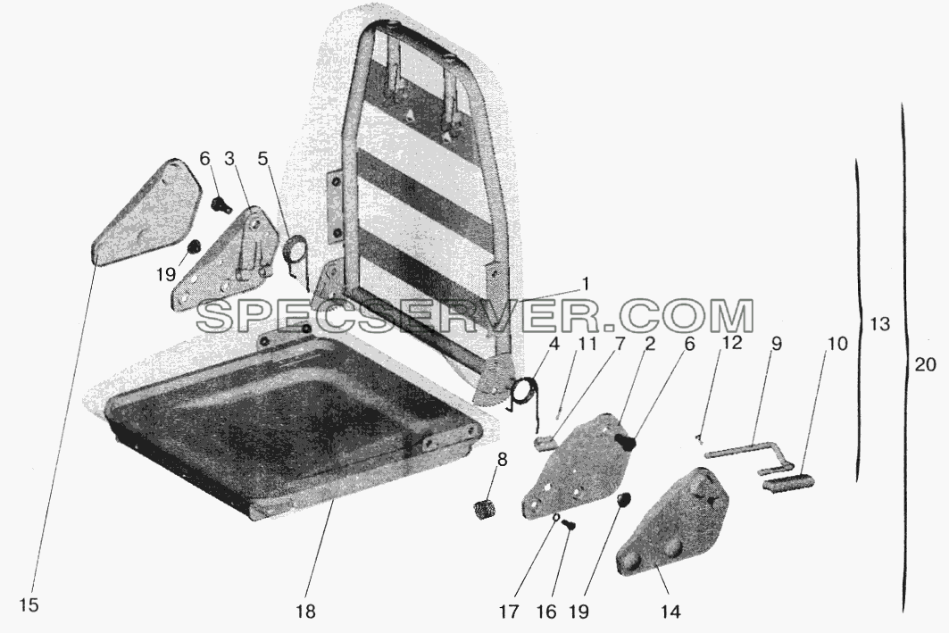 Подушка и спинка сидения для МАЗ-6422 (список запасных частей)