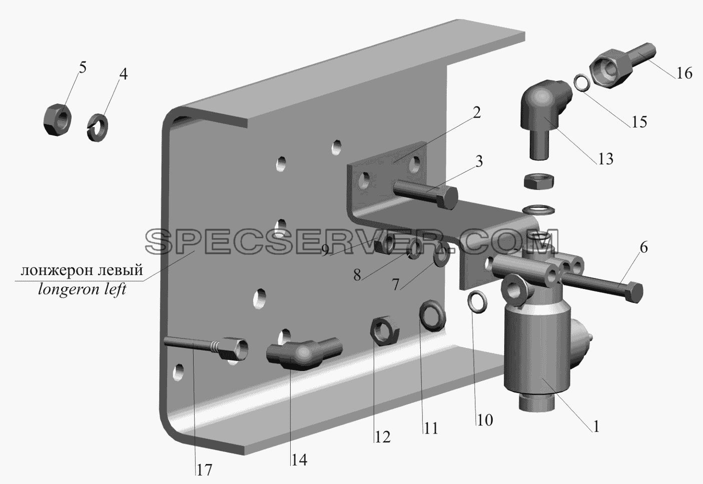 Установка тормозного клапана ASR и присоединительной арматуры для МАЗ-650119 (список запасных частей)