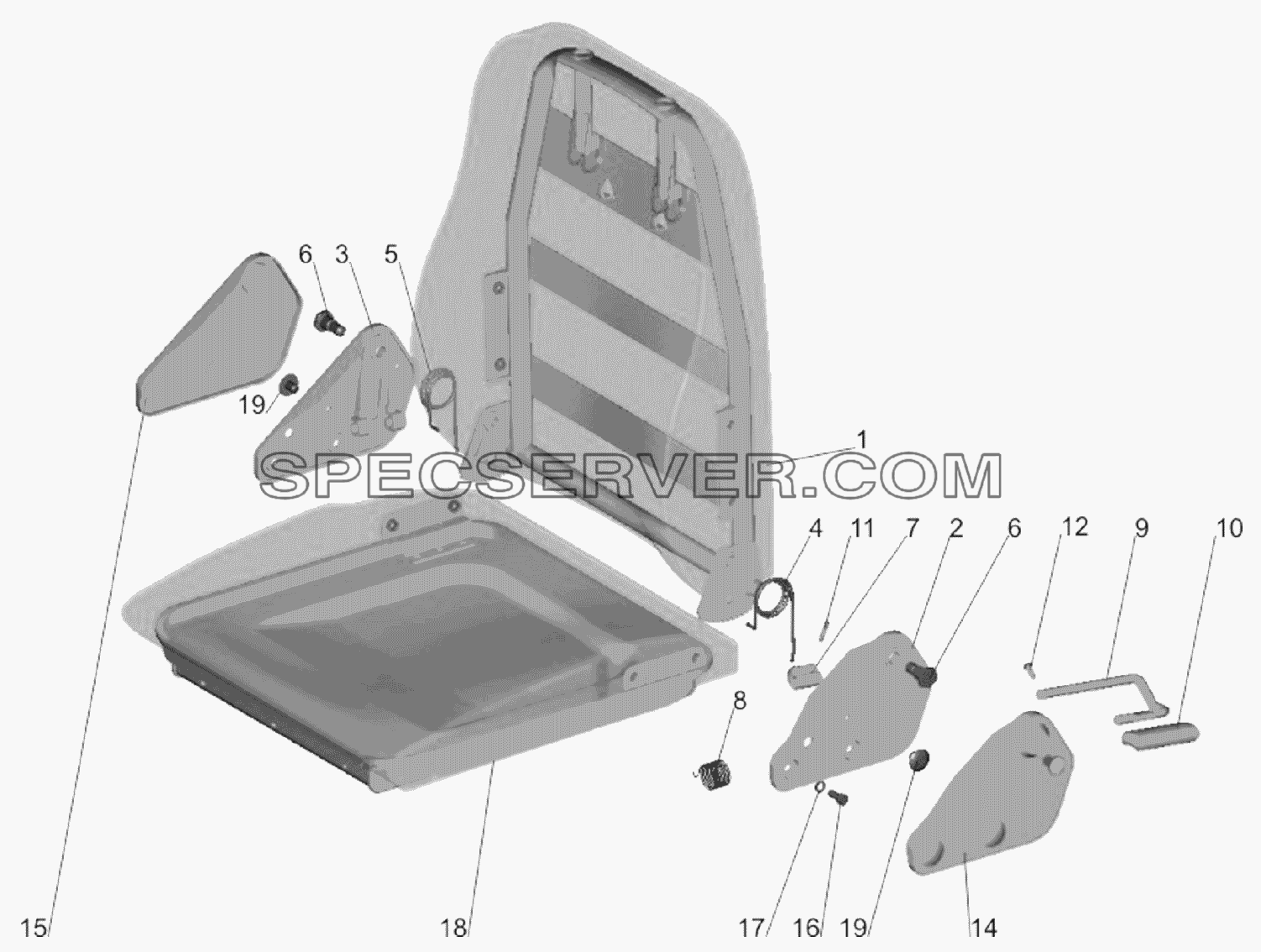 Подушка и спинка сиденья 6430-6800012 для МАЗ-651705 (список запасных частей)