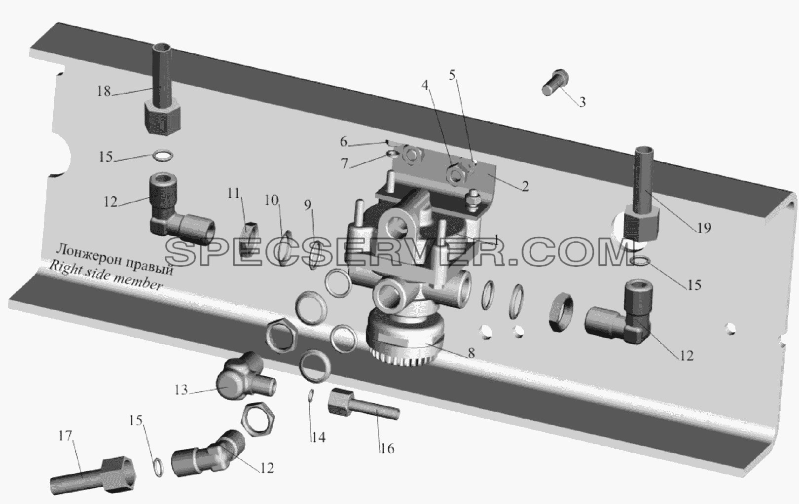Установка ускорительного клапана 543403-3518004 и присоединительной арматуры для МАЗ-651705 (список запасных частей)