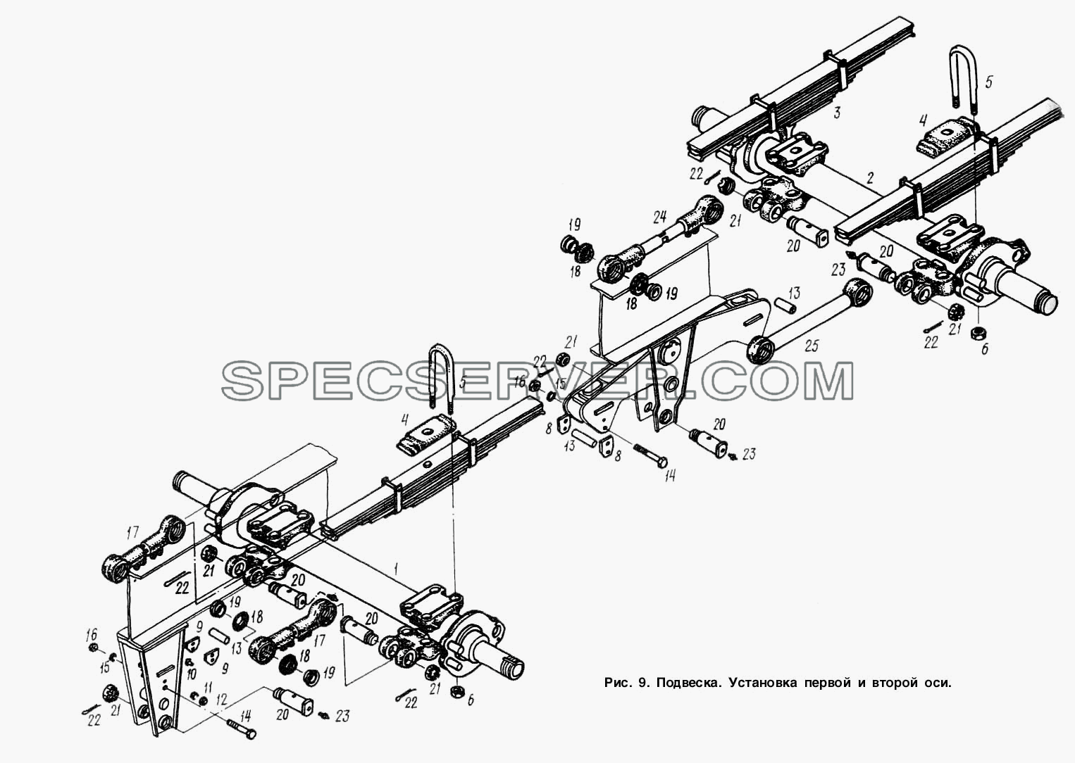 Подвеска. Установка первой и второй оси для МАЗ-9758-30 (список запасных частей)