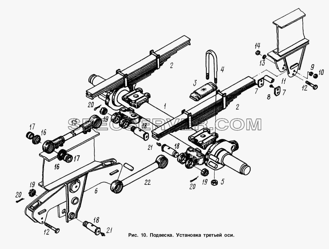 Подвеска. Установка третьей оси для МАЗ-9758-30 (список запасных частей)
