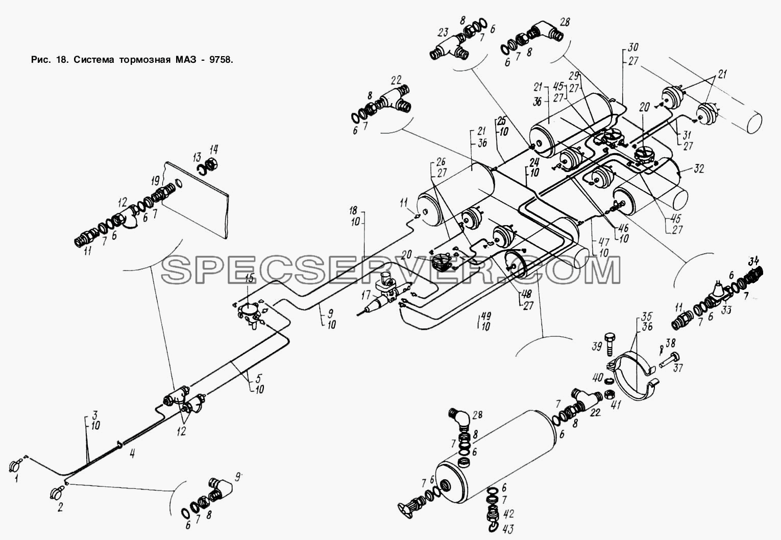 Система тормозная МАЗ 9758 для МАЗ-9758 (список запасных частей)