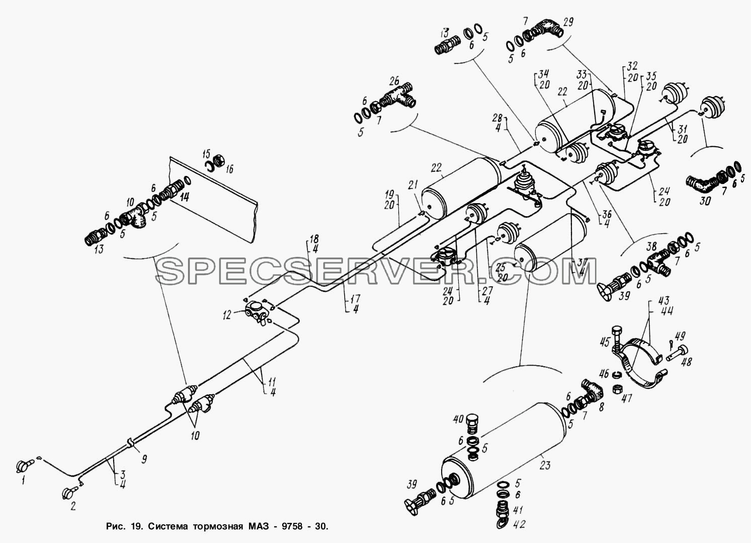 Система тормозная МАЗ 9758-30 для МАЗ-9758 (список запасных частей)