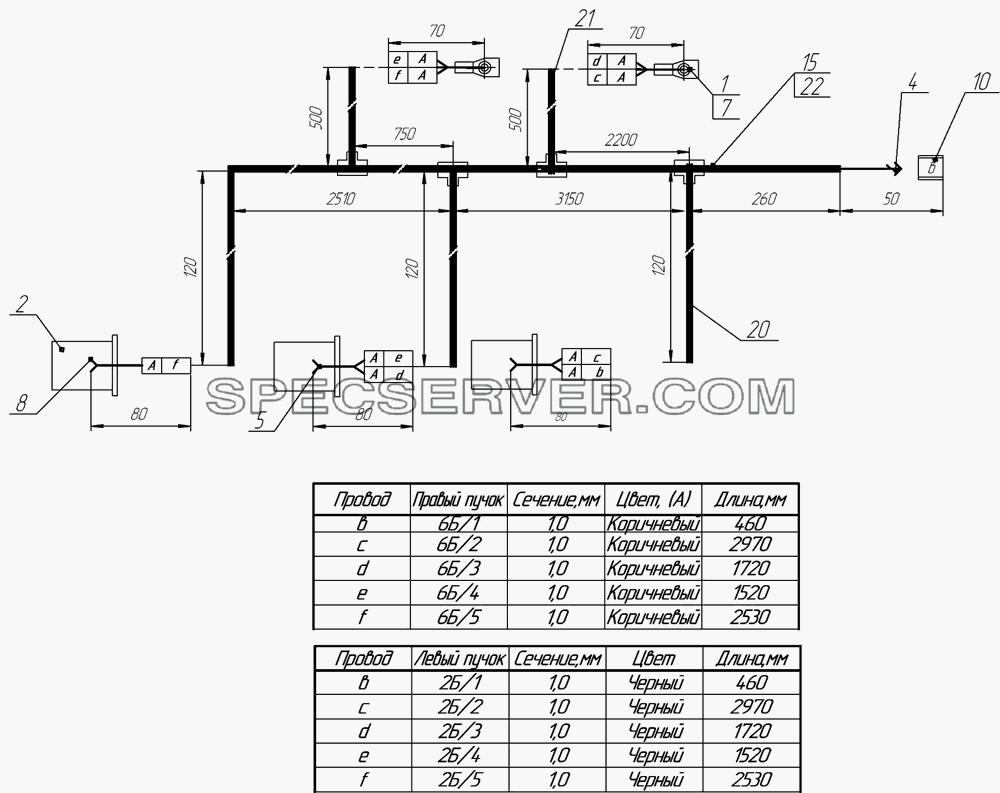 Пучок проводов боковых габаритных фонарей 8332-3724098 для НефАЗа-8332 (2009) (список запасных частей)
