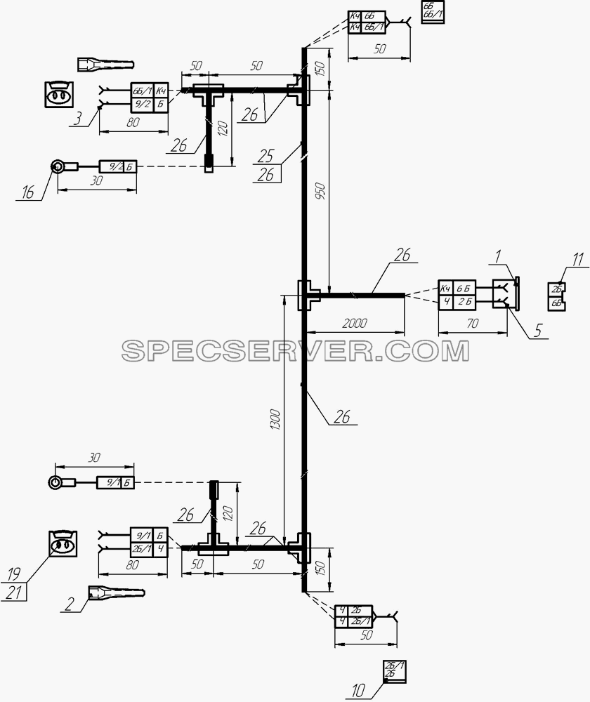 Пучок проводов передних фонарей 8332-3724060 для НефАЗа-8332 (2009) (список запасных частей)