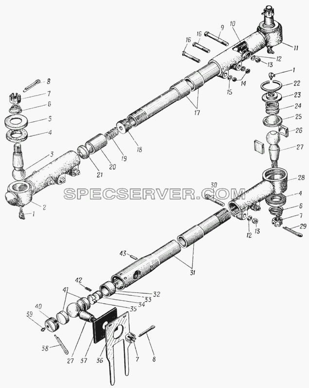 Рулевые тяги (Рис. 73) для Урал-375 (список запасных частей)