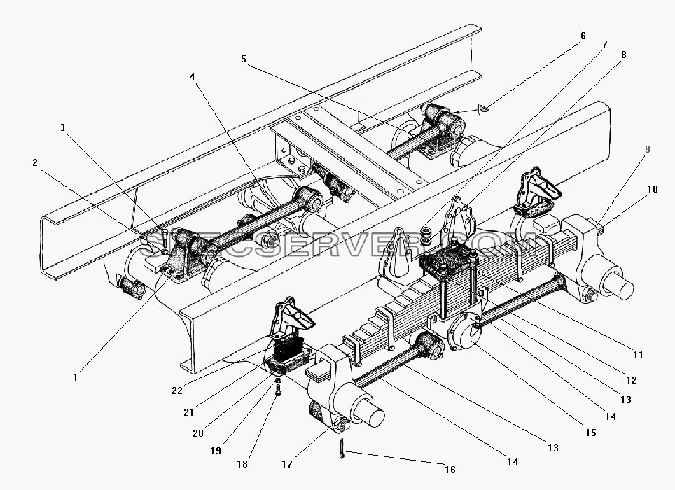Задняя балансирная подвеска для Урал-43203-10 (список запасных частей)