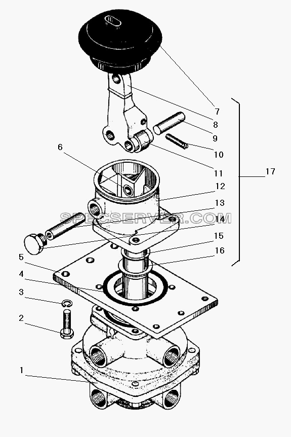 Тормозной двухсекционный кран с рычагом для Урал-43203-10 (список запасных частей)