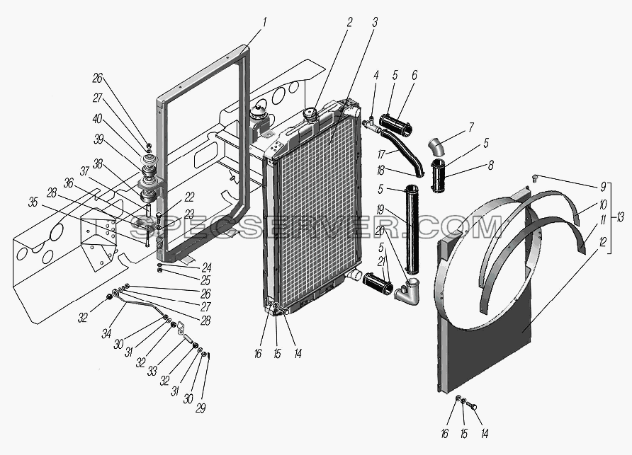 Радиатор системы охлаждения для Урал-6370-1121 (список запасных частей)