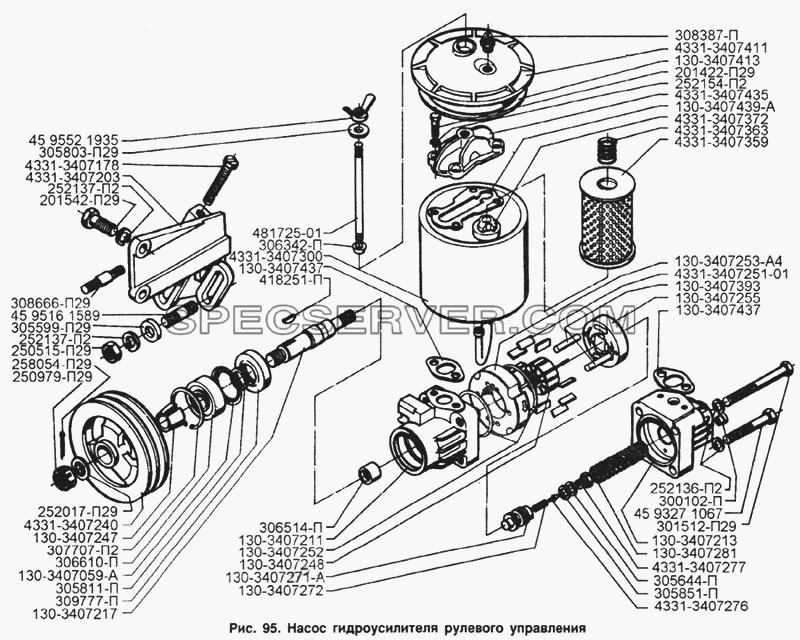 Насос гидроусилителя рулевого управления для ЗИЛ-133Д42 (список запасных частей)
