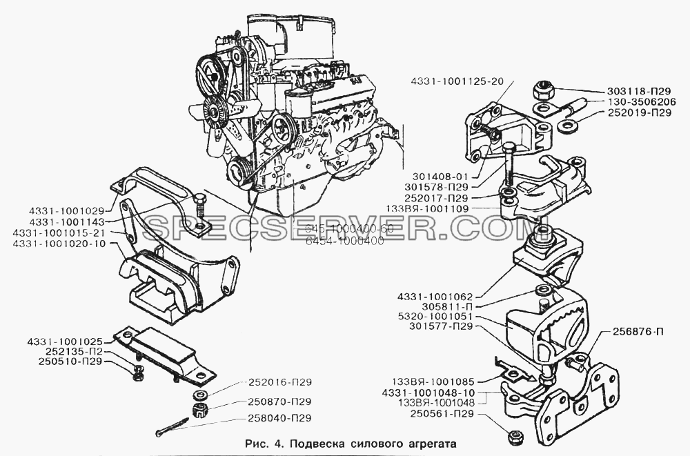 Подвеска силового агрегата для ЗИЛ-133Г40 (список запасных частей)