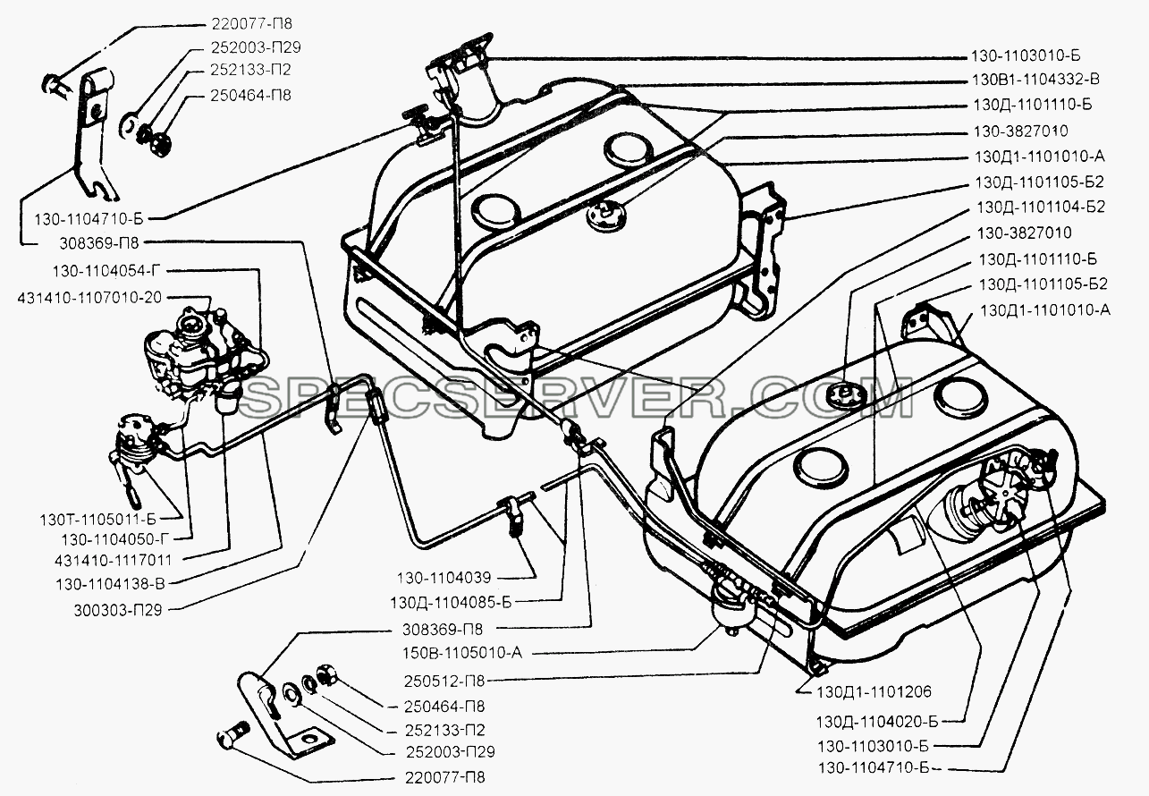 Схема питания двигателя автомобиля ЗИЛ-442160 для ЗИЛ-433110 (список запасных частей)