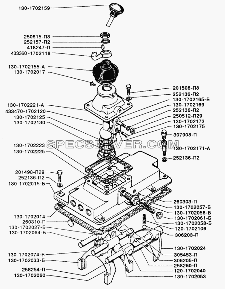 Верхняя крышка и механизм переключения для ЗИЛ-433110 (список запасных частей)