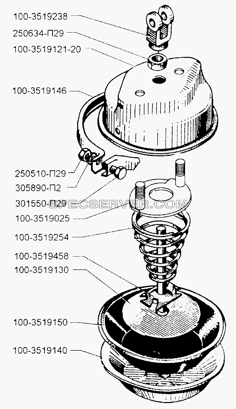 Передняя тормозная камера для ЗИЛ-433110 (список запасных частей)