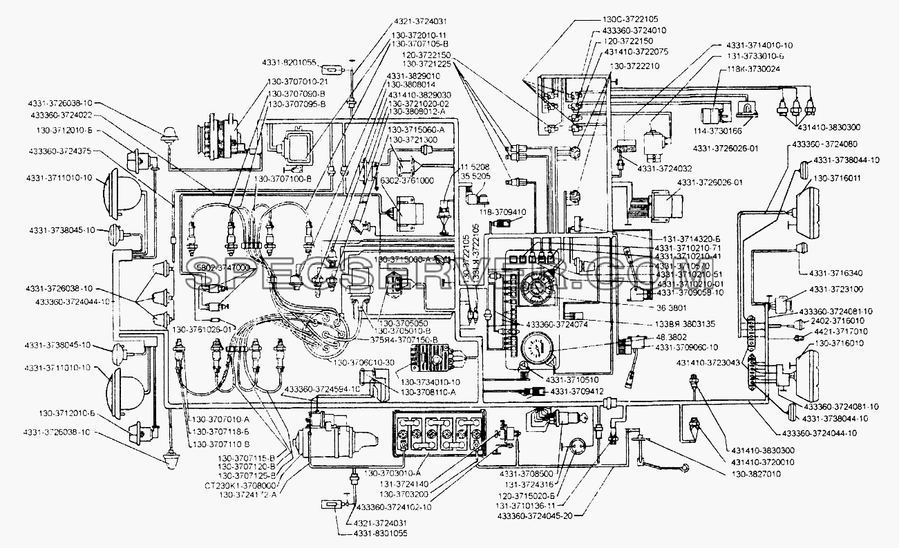 Схема электрооборудования для ЗИЛ-433110 (список запасных частей)