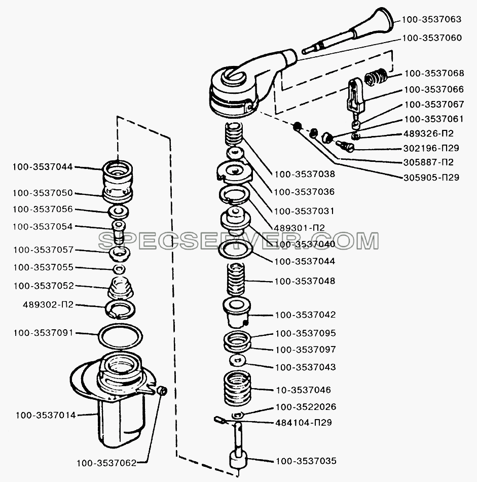 Тормозной кран обратного действия с ручным управлением для ЗИЛ-433110 (список запасных частей)
