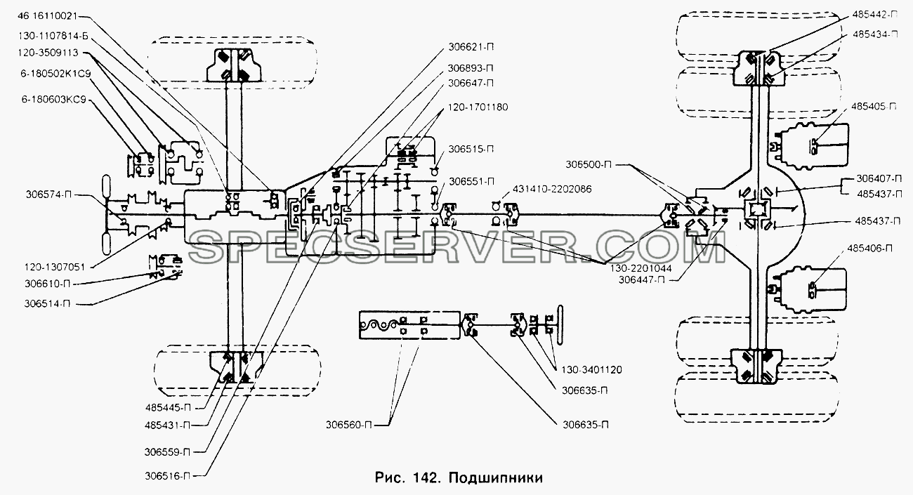 Схема установки подшипников для ЗИЛ-433110 (список запасных частей)