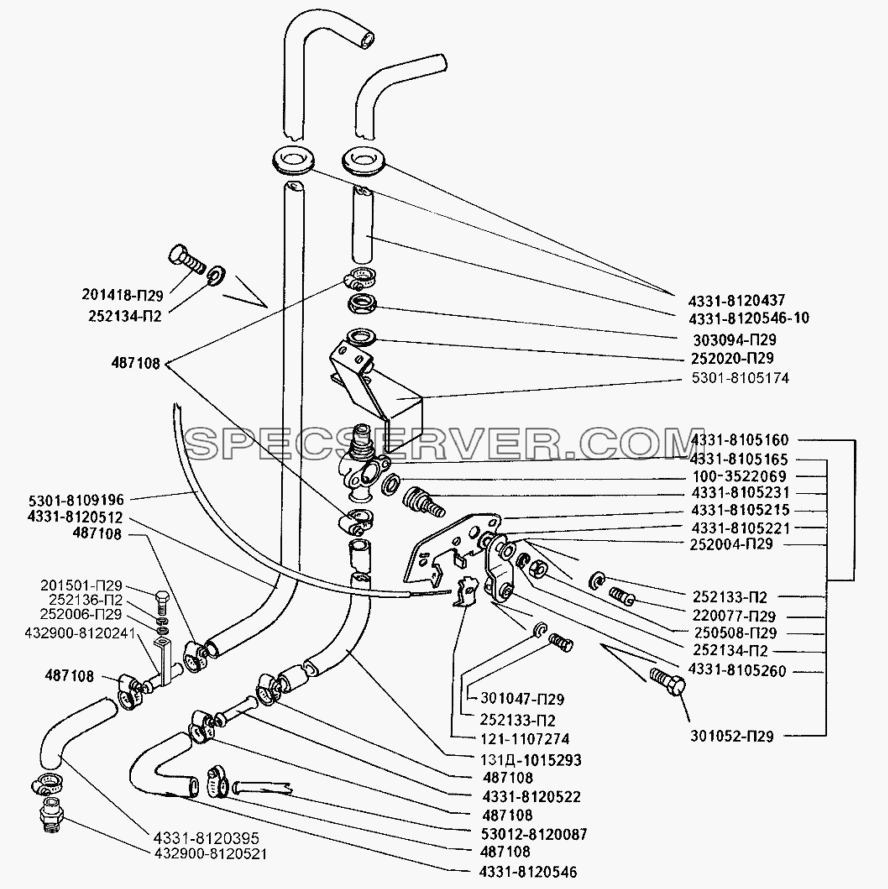 Трубопроводы системы отопления для ЗИЛ-5301 (2006) (список запасных частей)