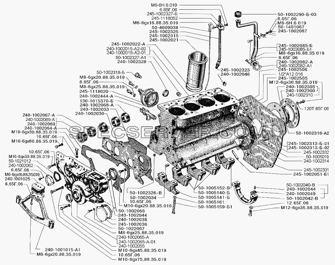 Блок цилиндров, крышка распределительных шестерен для ЗИЛ-5301 (2006) (список запасных частей)