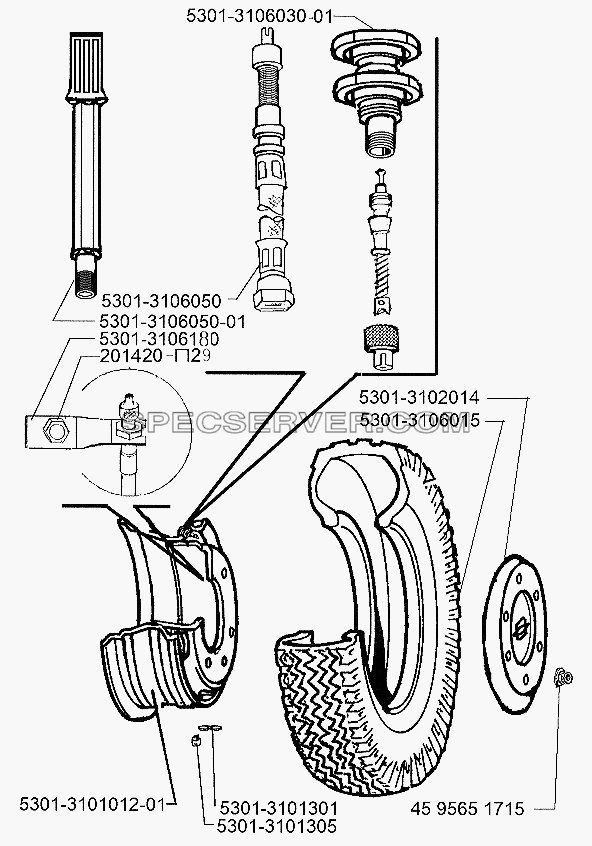 Колеса и шины для ЗИЛ-5301 (2006) (список запасных частей)