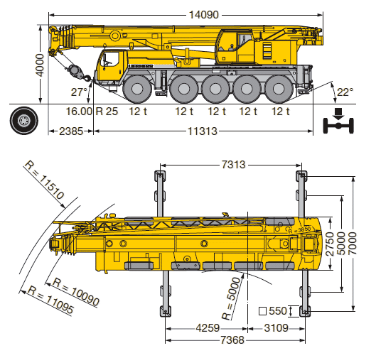 Габаритные размеры автокрана Liebher LTM 1095-5.1