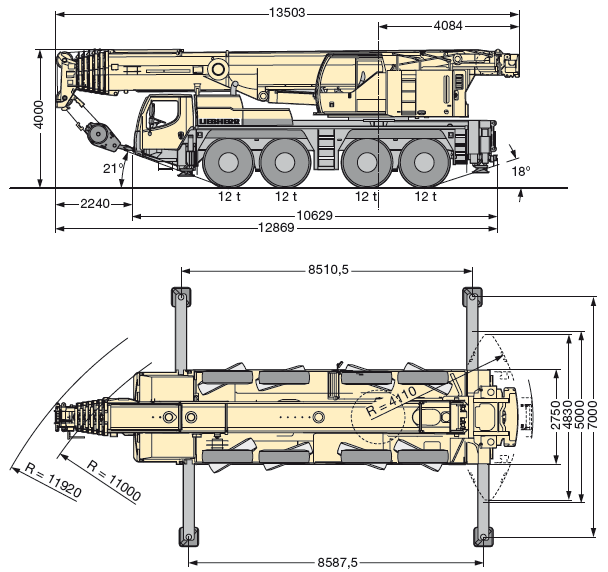 Габаритные размеры Liebherr LTM 1100-4.2 Габаритные размеры Либхерр LTM 1100-4.2