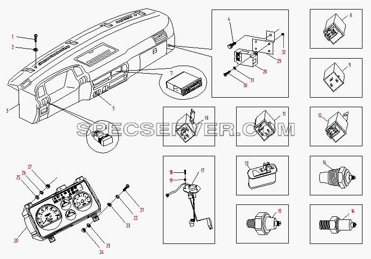 Панель приборов (II) для BJ 1044/1065 (список запасных частей)