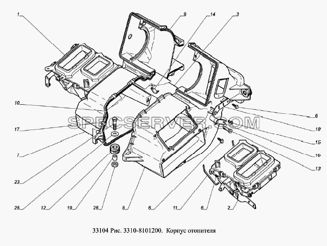 Корпус отопителя для ГАЗ-33104 Валдай Евро 3 (список запасных частей)