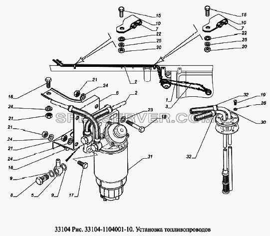 Установка топливопроводов для ГАЗ-33104 Валдай Евро 3 (список запасных частей)