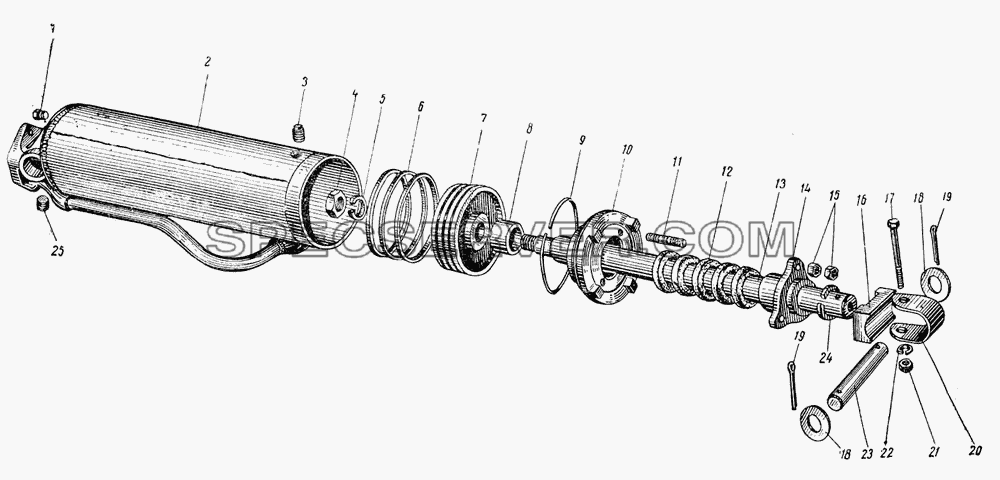 Цилиндр опрокидывающего механизма для ГАЗ-93, 93А для ГАЗ-51 (63, 93) (список запасных частей)