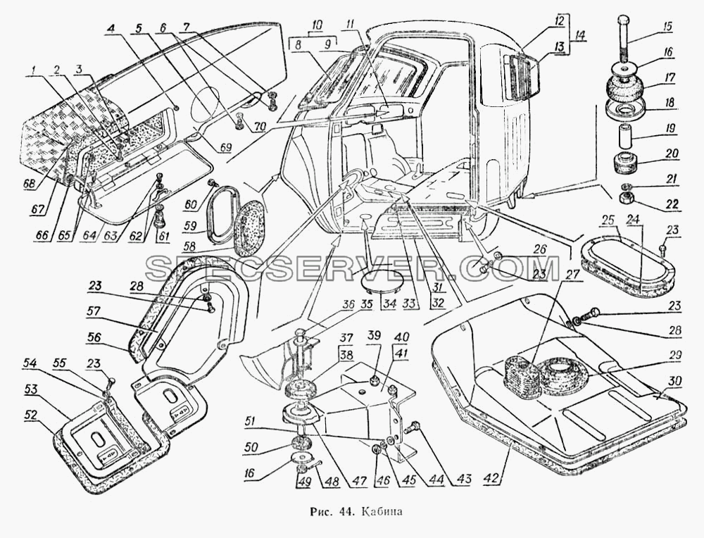 Кабина для ГАЗ-52-02 (список запасных частей)